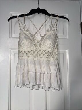 Zenana Outfitters Cream Lace Ruffle Cami